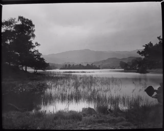 Glass Magic Lantern Slide EVENING RYDAL WATER C1890 PHOTO ENGLAND