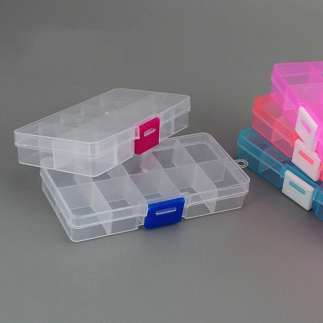 Caja de almacenamiento de joyas ajustable de plástico 10 ranuras estuche organizador artesanal cajas de cuentas
