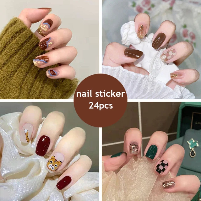 24 Pièces Femme Ballerine Faux Ongle à Presser Long Français Manucure Complet De