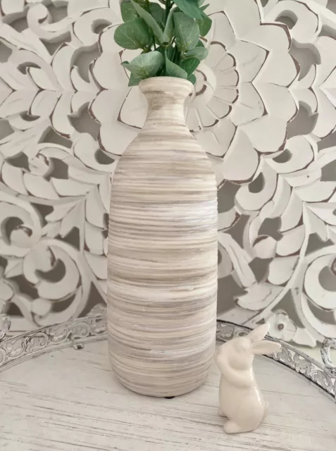 33.5cm Rustic Natural Ribbed Ceramic Vase, Stoneware Flower Vase Home Decor Gift