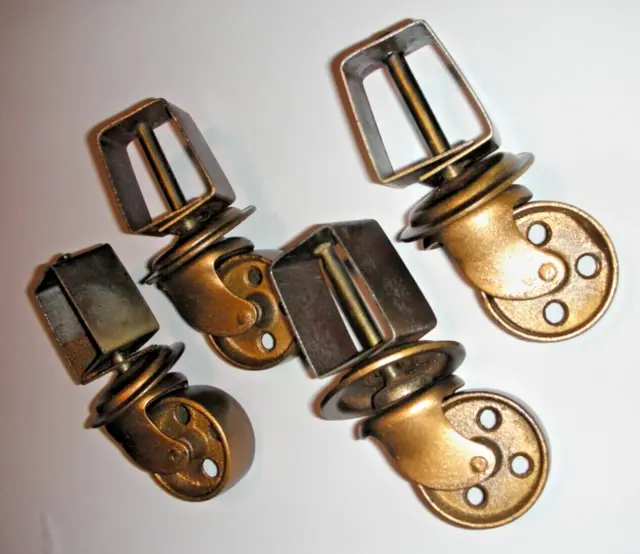 - Set Of 4 - Vintage Antique Brass Bed Wheels Casters Feet for 2 Inch Tube -