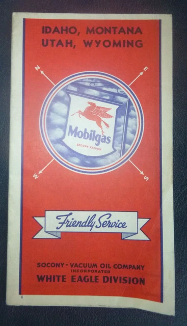 1938 Idaho Montana Utah Wyoming road map White Eagel  gas oil Socony Vacuum