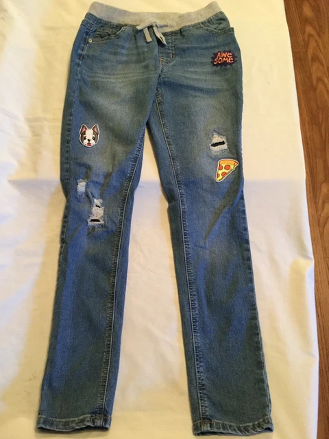 Justice jeans Size 12 simply low super skinny distressed knit waist pants blue