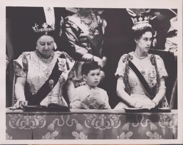 Prince Charles, Queen Mother Elizabeth, Princess Margaret - Press Photo 1953