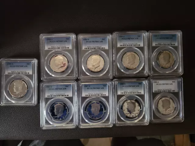 Lot Of 9 Kennedy Half Dollars  San Francisco Mint All Are PCGS PR70DCAM 1980's