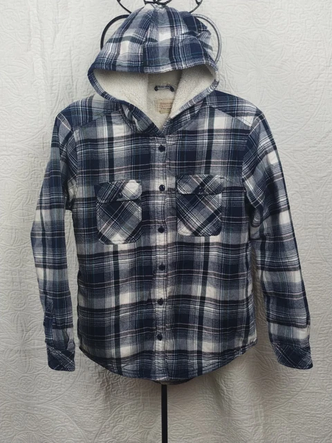 BOSTON TRADERS HOODIE Jacket mens Black White Red Plaid Flannel Sherpa Lined L 15.99 PicClick UK
