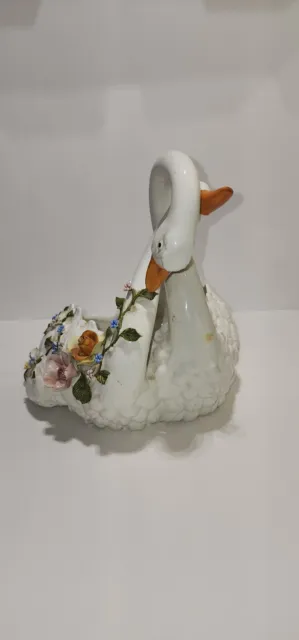 Vintage Mid Century LARGE Capodimonte Swans Statue  Roses Flowers Made In Italy