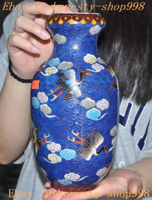 9'' Marked Chinese dynasty porcelain Enamel crane statue Bottle Pot Vase Jar
