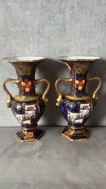 L@@k Stunning Pair Of Antique Mason’s Ironstone Chinese Pattern Large Vases