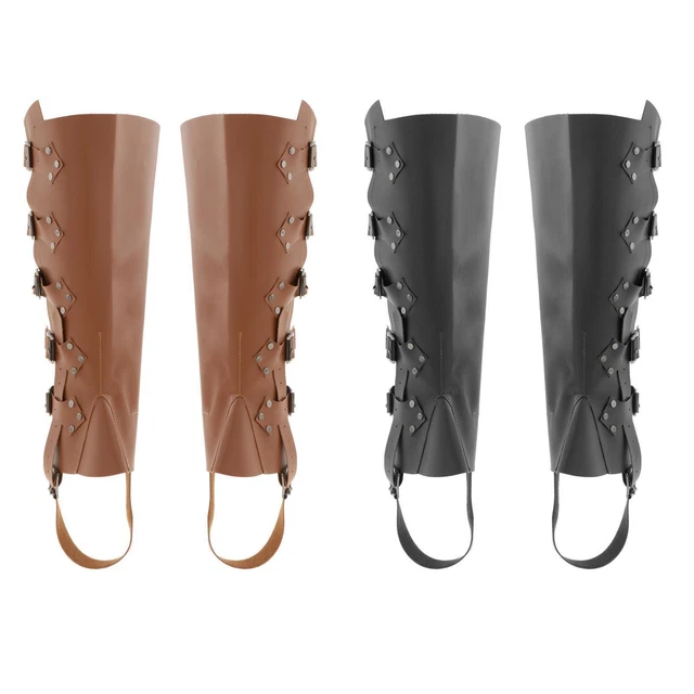 1 paire de guêtres de bottes à lacets médiévales en cuir noir pour la chasse