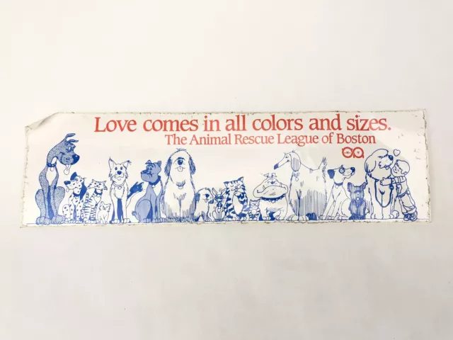 Vintage BUMPER STICKER Animal Rescue League Of Boston DOGS & CATS Art Graphics