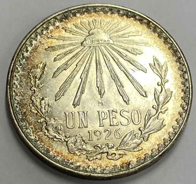 1926 UN PESO - Mexico Silver .720 Higher Grade Original Coin Unc Details A