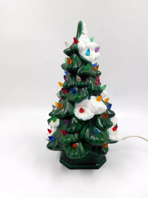 Vintage 11" Hand Made Ceramic Lighted "Snow Tipped" Christmas Tree 3