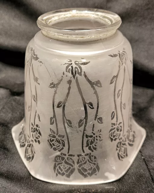 Antique Acid Etched Glass Lamp Shade Victorian Gasolier Art Nouveau Deco Floral