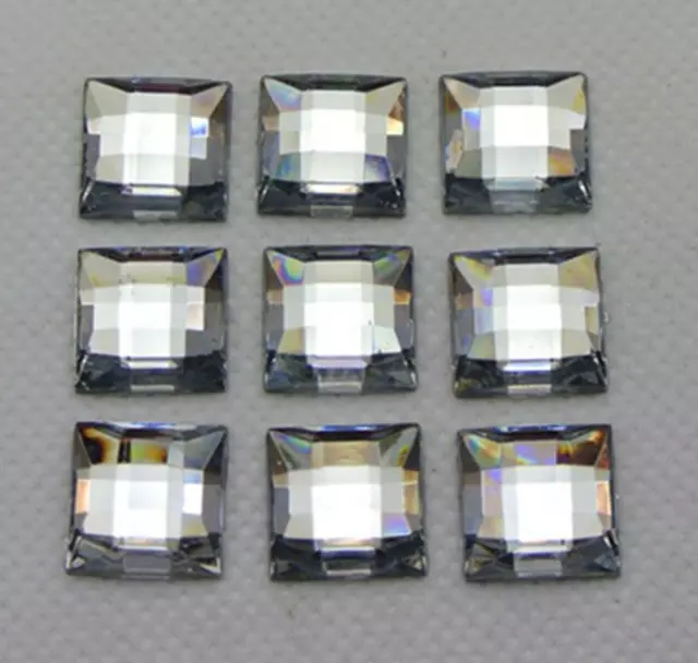 100 Clear Acrylic Flatback Faceted Square Rhinestone Gems 12X12mm No Hole