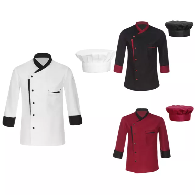 Unisex With Hat Casual Chef Restaurant Uniform Lightweight Jacket Whites Top