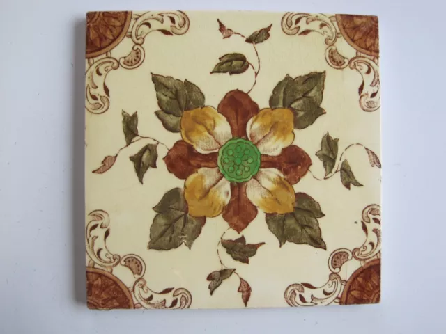 ANTIQUE VICTORIAN TRANSFER PRINT & TINT FLORAL WALL TILE PATTERN No. 5064