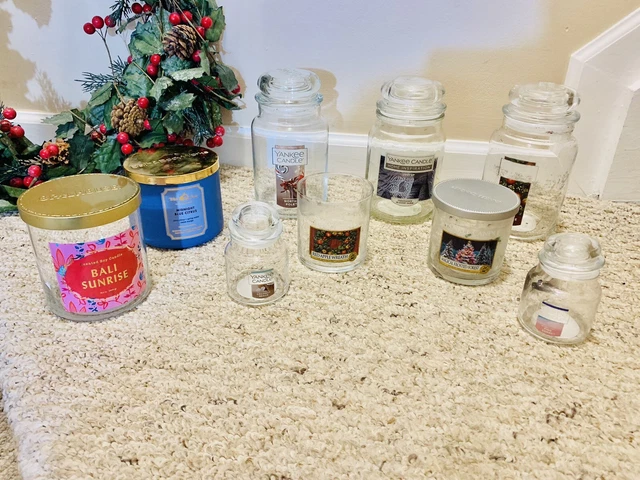Lote de 9 velas yanqui vacías, trabajos de baño y cuerpo, frascos de ópalo - ¡artesanía!