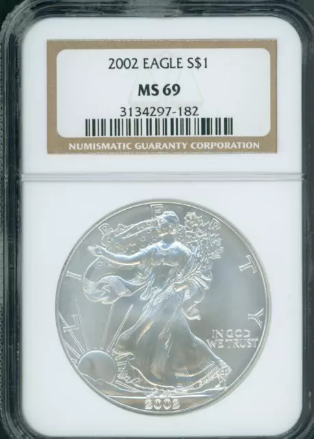 2002 American Silver Eagle ASE S$1 NGC MS69 MS-69 PQ+ BEAUTIFUL