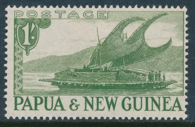 1952 Papua New Guinea 1/- Green Lakatoi Mint Hinge Mh Sg10