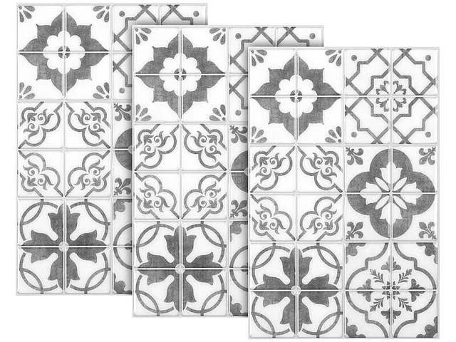 3 dalles murales adhésives - 30 x 20 cm - Carreau avec motifs gris - Infactory