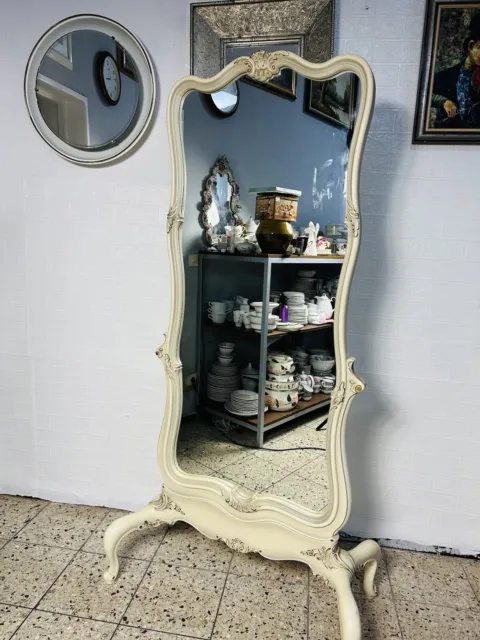 XXL Antiker Vintage Shabby  Stehspiegel Weiß Barock  Chippendale  60er Stilmöbel