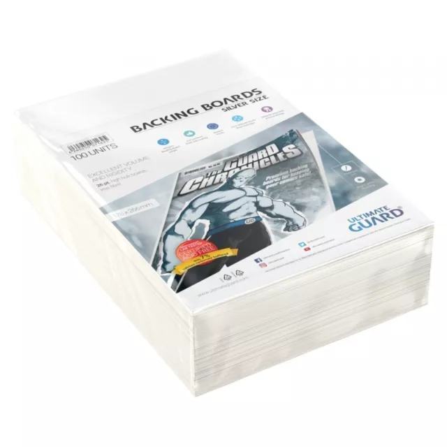 100 Ultimate Guard Silver Size Comic Backing Boards Rigid 26pt 178 x 266mm