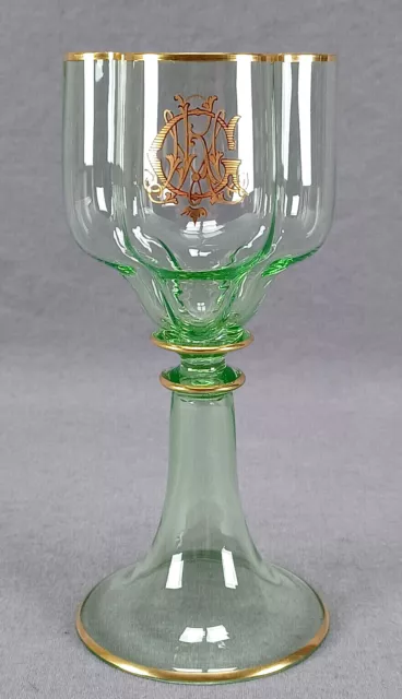 Moser Lobmeyr Bohemian Gold Monogrammed CMR Lobed Green Wine Glass A