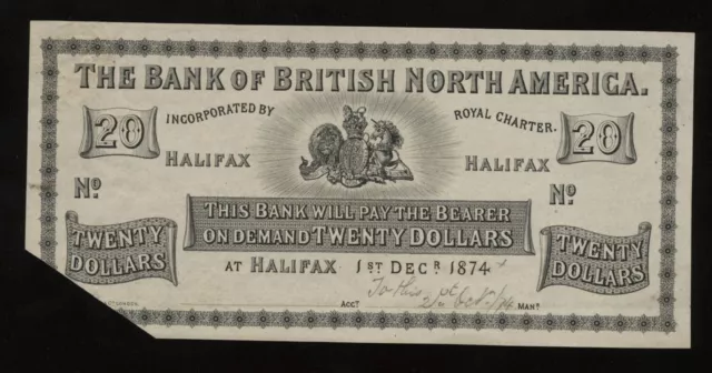Bank of British North America $20, 1874 - Halifax Proof