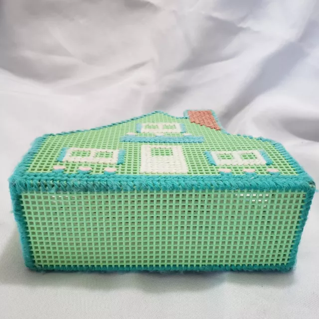 Vintage Cottage House Napkin Holder Plastic Crochet Blue Green Pastel 3