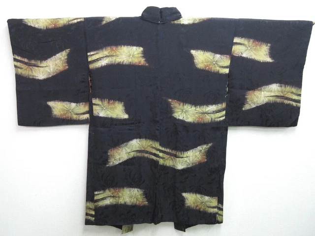 7599H4 Silk Vintage Japanese Kimono Haori Jacket Pine Tree Chrysanthemum Rinzu