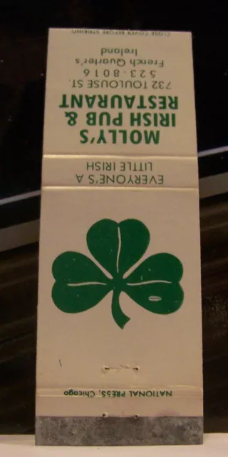 Rare Vintage Matchbook Cover K3 New Orleans Molly's Irish Pub Everyone's Clover
