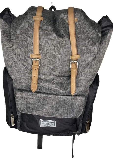 Eddie Bauer "First Adventure" Backpack Diaper Bag Canvas W/ Leather Straps