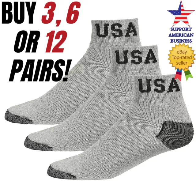 Mens Gray Ankle Sport Socks  Quarter USA Cotton Work  Size 9-11 10-13 Pack Lot