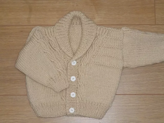 New Hand Knitted Baby Cardigan Beige 6 - 12 months