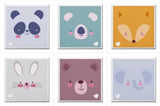 Panda Bear Fox Koala Elephant Bunny Baby Nursery Wall Art Backsplash Tiles Set