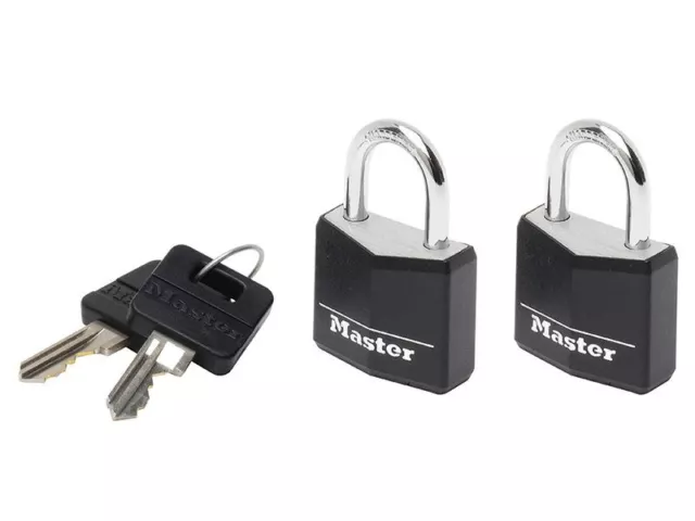 Master Lock - Aluminium Black Vinyl Cover 20mm Padlock 3-Pin - Keyed Alike x 2