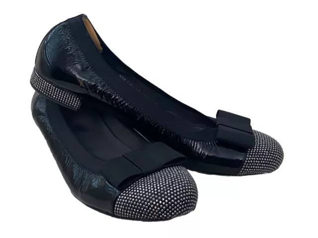 STUART WEITZMAN BLACK Patent Leather Flats Shoes Crystals Studded Women ...
