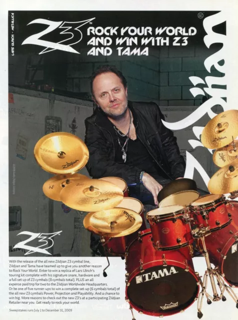 2009 Print Ad of Zildjian Z3 Cymbals & Tama Drums Contest Lars Ulrich Metallica