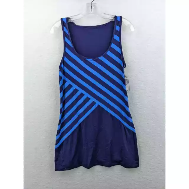 DKNY Swim Striped Tank Swimsuit Cover Up Womens Medium Blue Stretchy Sleeveless