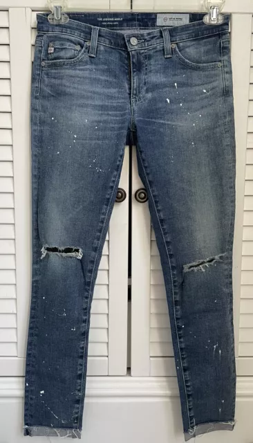 Ag-Ed Denim Adriano Goldschmied Legging Ankle Destroyed Blue Jeans Womens 27R