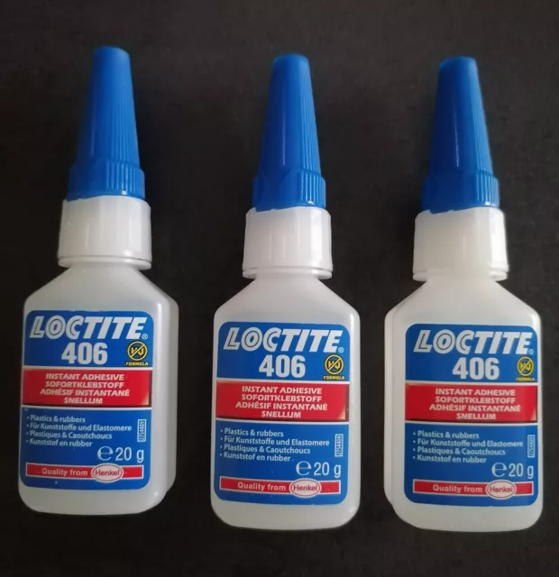 LOCTITE 406 HENKEL super colle adhésif instantané  LOT DE 3 tubes de 20 G