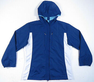 Nike Swoosh Sewn Blue Hooded Full Zip Womens Track Athletic Jacket M 8-10