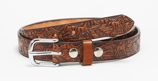 1" AMISH HAND-CRAFTED EMBOSSED BELTS 10 Oz ENGLISH BRIDLE LEATHER 5 STYLES SALE
