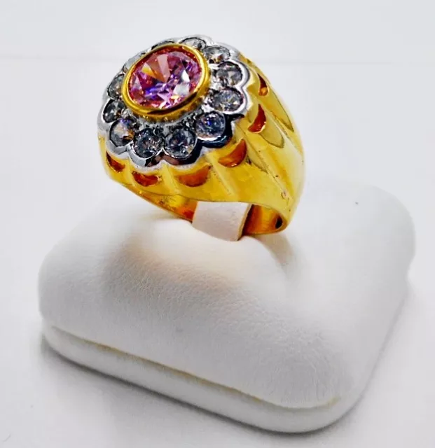PINK SAPPHIRE SIMULATED Ring Men 24K Yellow Gold Filled GP VTG look ...