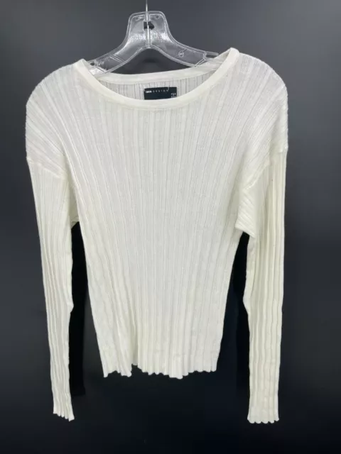 ASOS Design Sweater Womens 12 Ivory Ribbed Fitted Crew Neck Long Sleeve