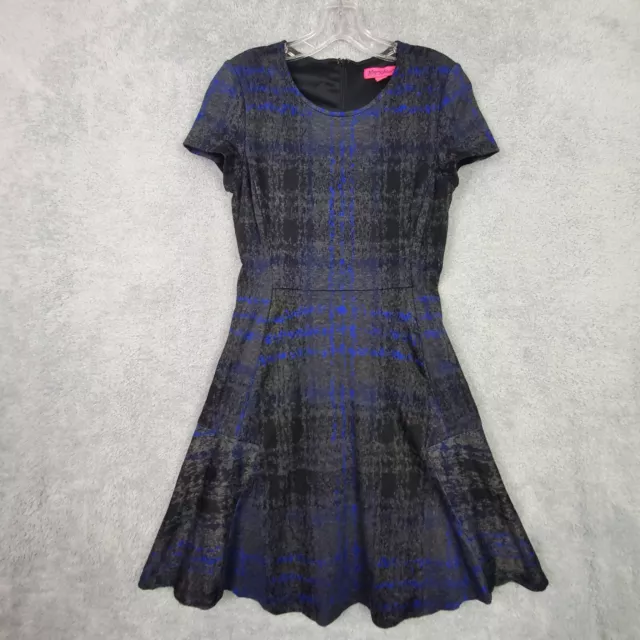 Betsey Johnson Womens Dress Size 4 Gray Plaid Fit n Flare Crew Neck Short Sleeve