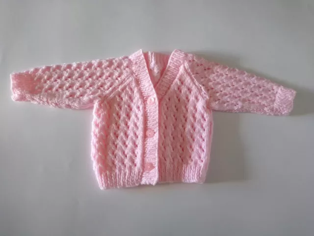 Pink Hand Knitted Baby Cardigan - Size 0-3 months