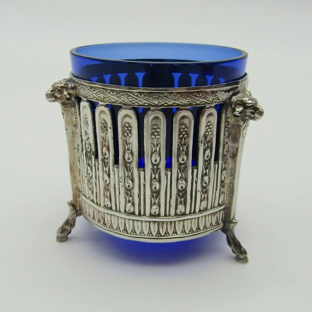 Sucrier Vintage Métal Argenté Et Verre Bleu – Panier De Service, Occasion