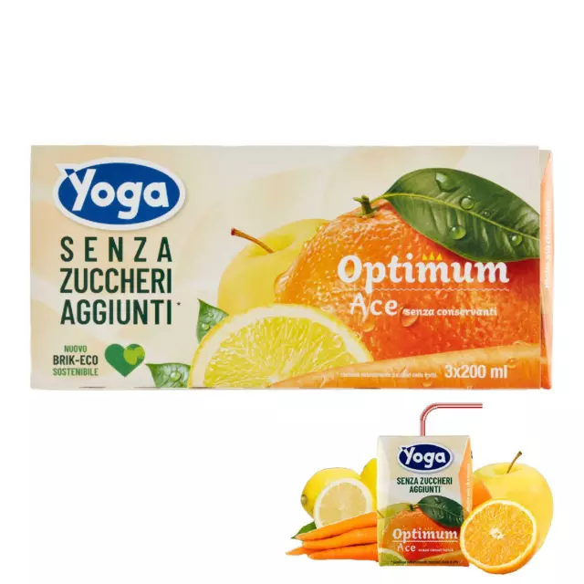 8 Confezioni Succo Di Frutta Yoga Senza Zuccheri Optimum Ace 3 X 200 Ml Brik